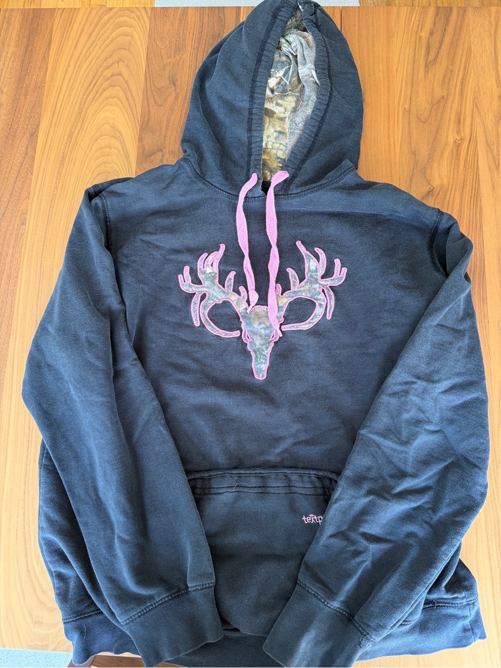 Black Women's Hoodie with Pink Antler Skull Graphic